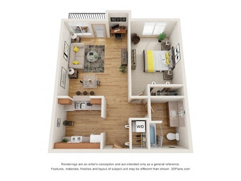 Floor plan for 1 bed, 1 bath, 804 sqft